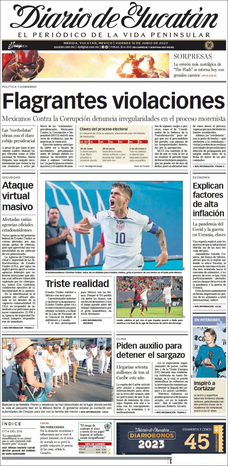 Portada de Diario de Yucatán (M&eacute;xico)