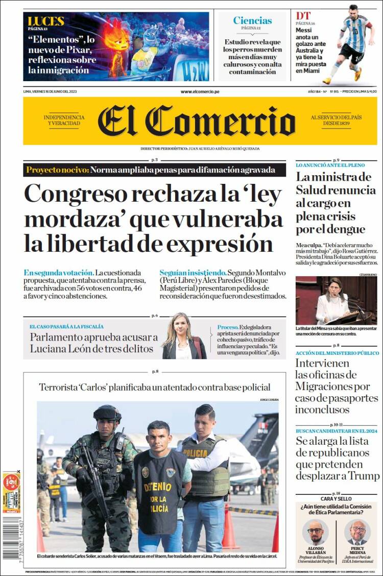 Portada de El Comercio (Perú)