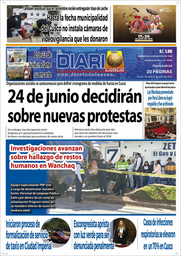 Portada de El Diario del Cusco (Perú)