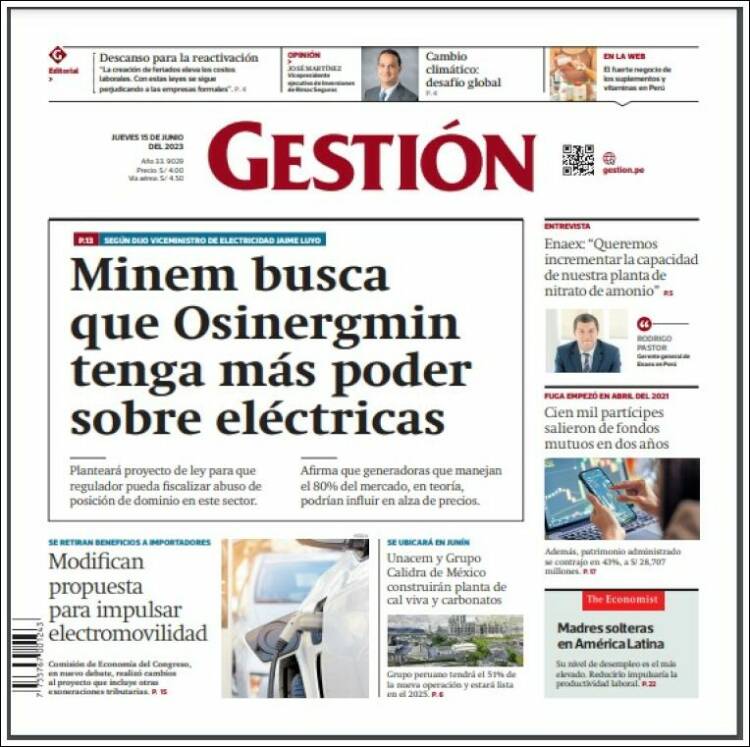 Portada de Diario Gestión (Perú)