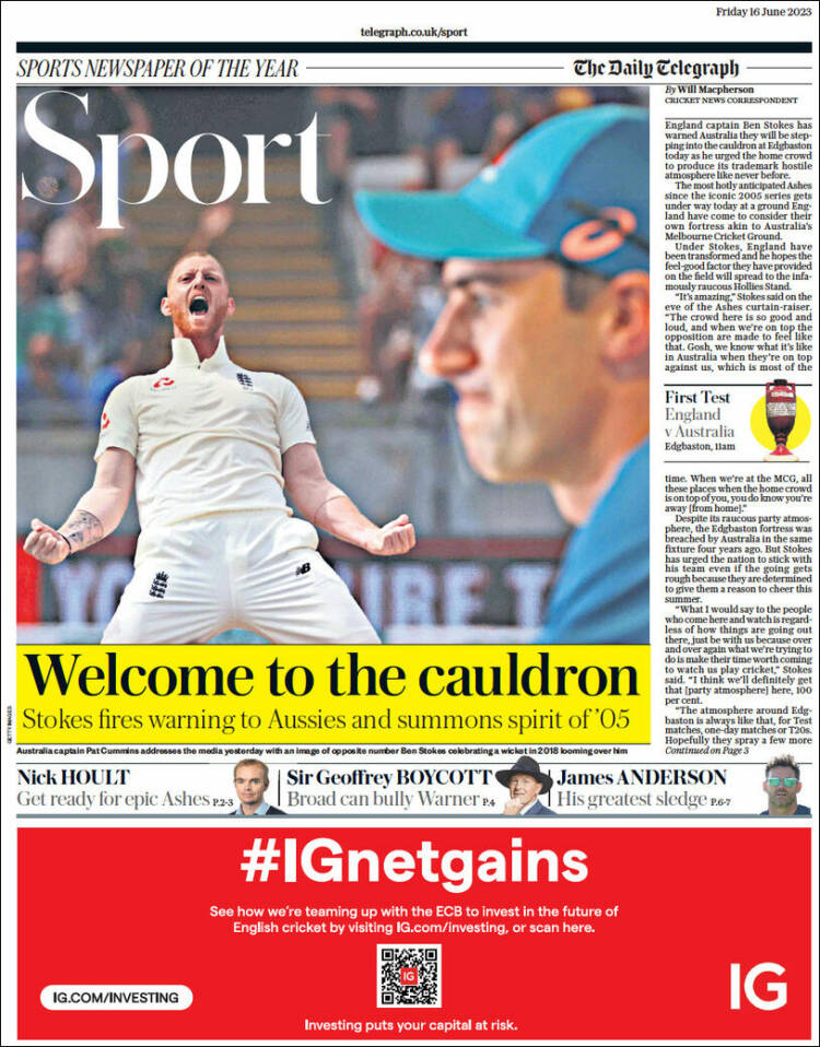 Portada de Telegraph Sport (Reino Unido)