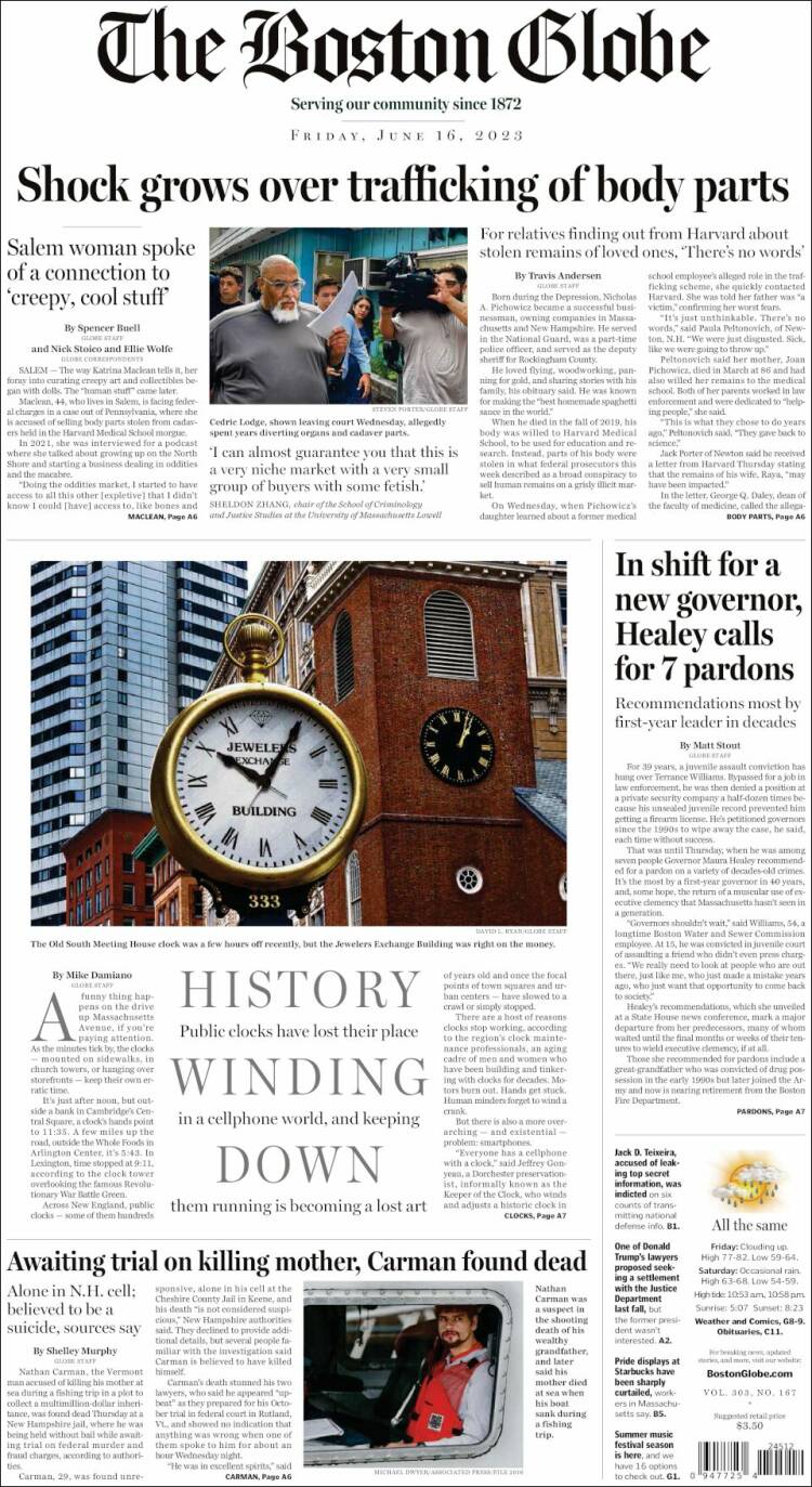 Portada de Boston Globe (USA)