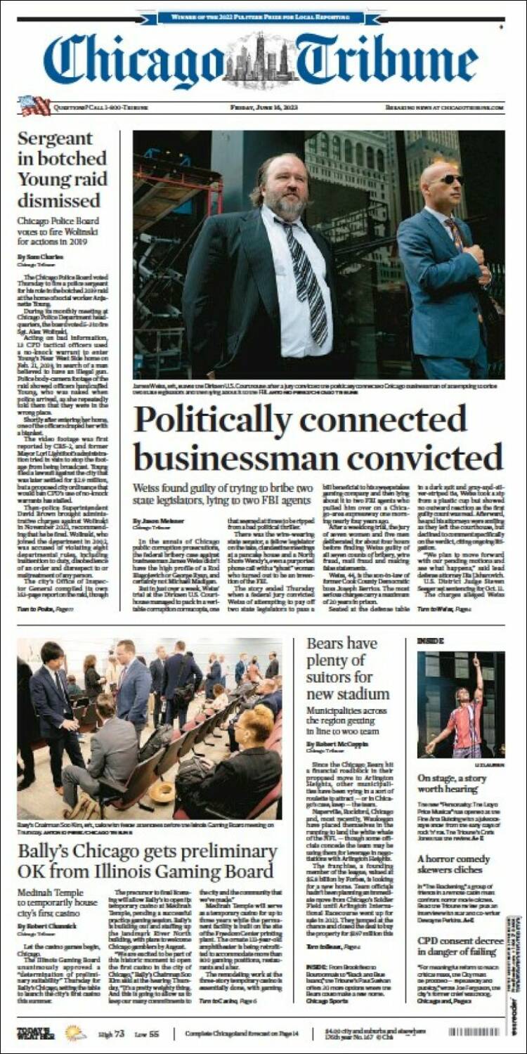 Portada de Chicago Tribune (USA)