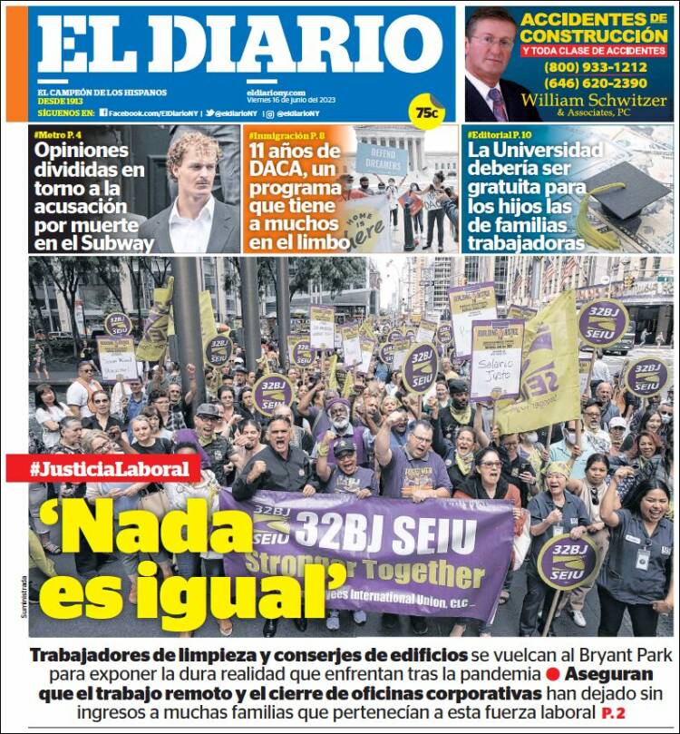 Portada de El Diario NY (USA)