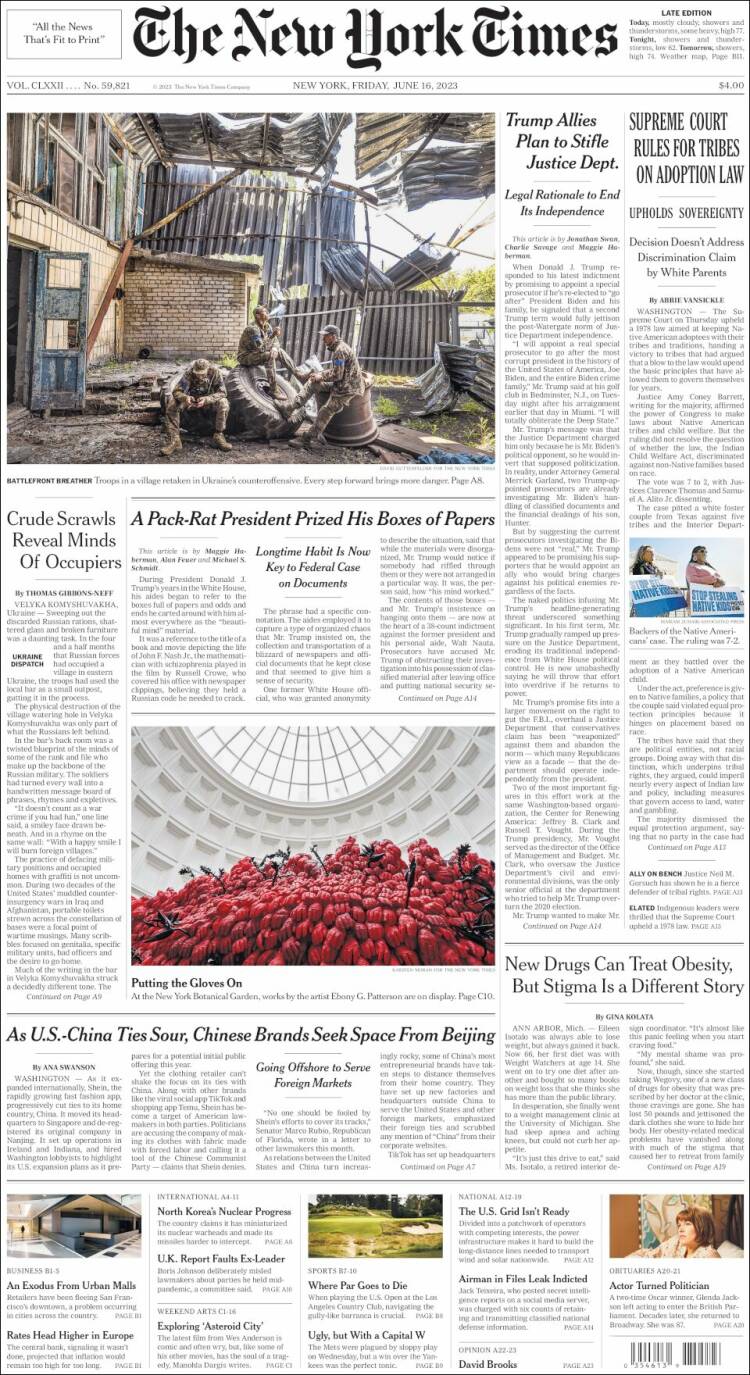 Portada de New York Times (USA)