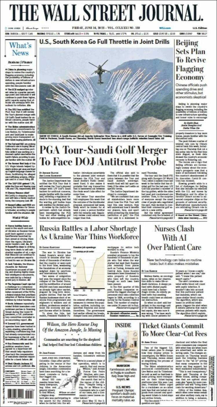 Portada de Wall Street Journal (USA)