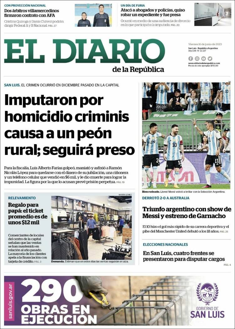 Portada de Diario de la República (Argentina)