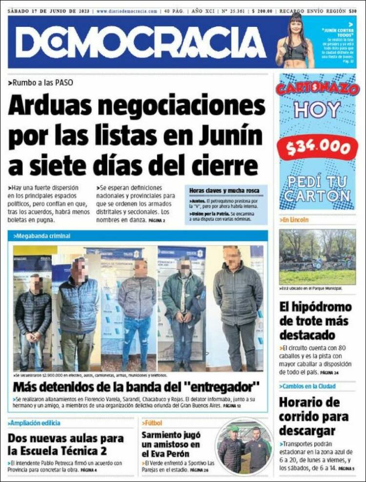 Portada de Diario Democracia (Argentina)