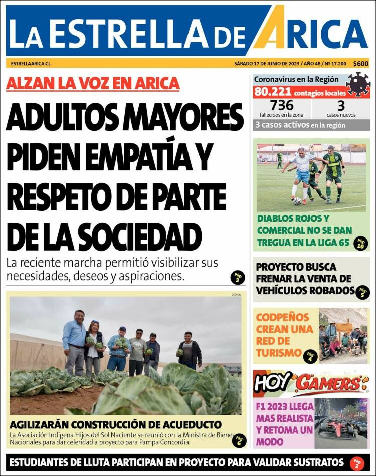 Portada de La Estrella de Arica (Chile)