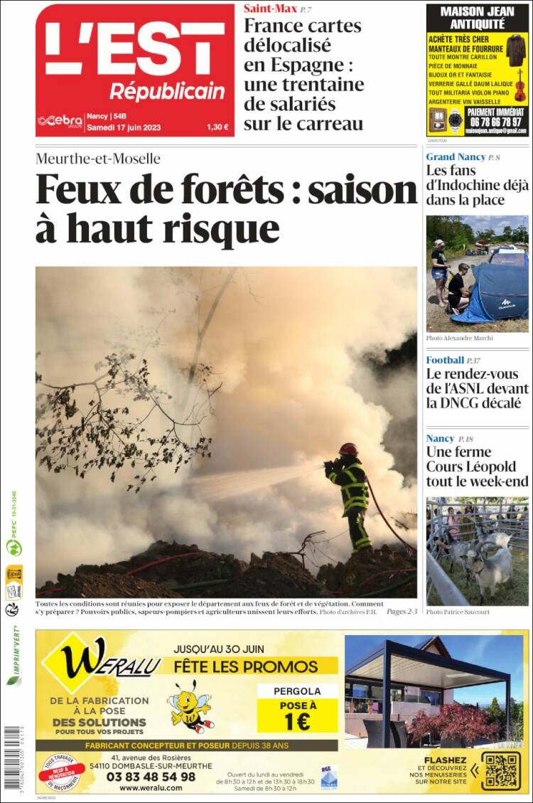 Portada de L'Est Republicain (Francia)