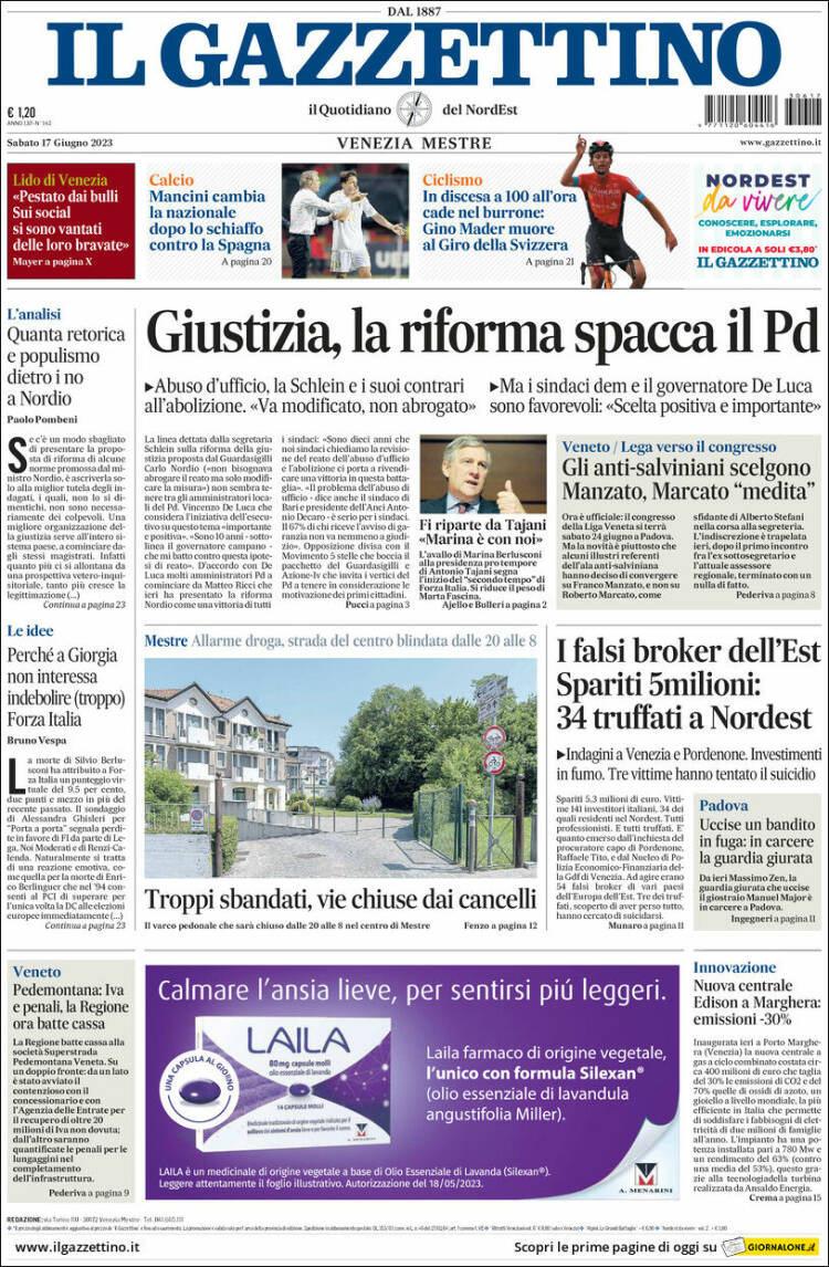 Portada de Il Gazzettino (Italia)