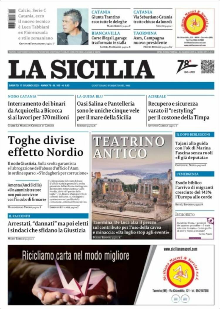 Portada de La Sicilia (Italia)