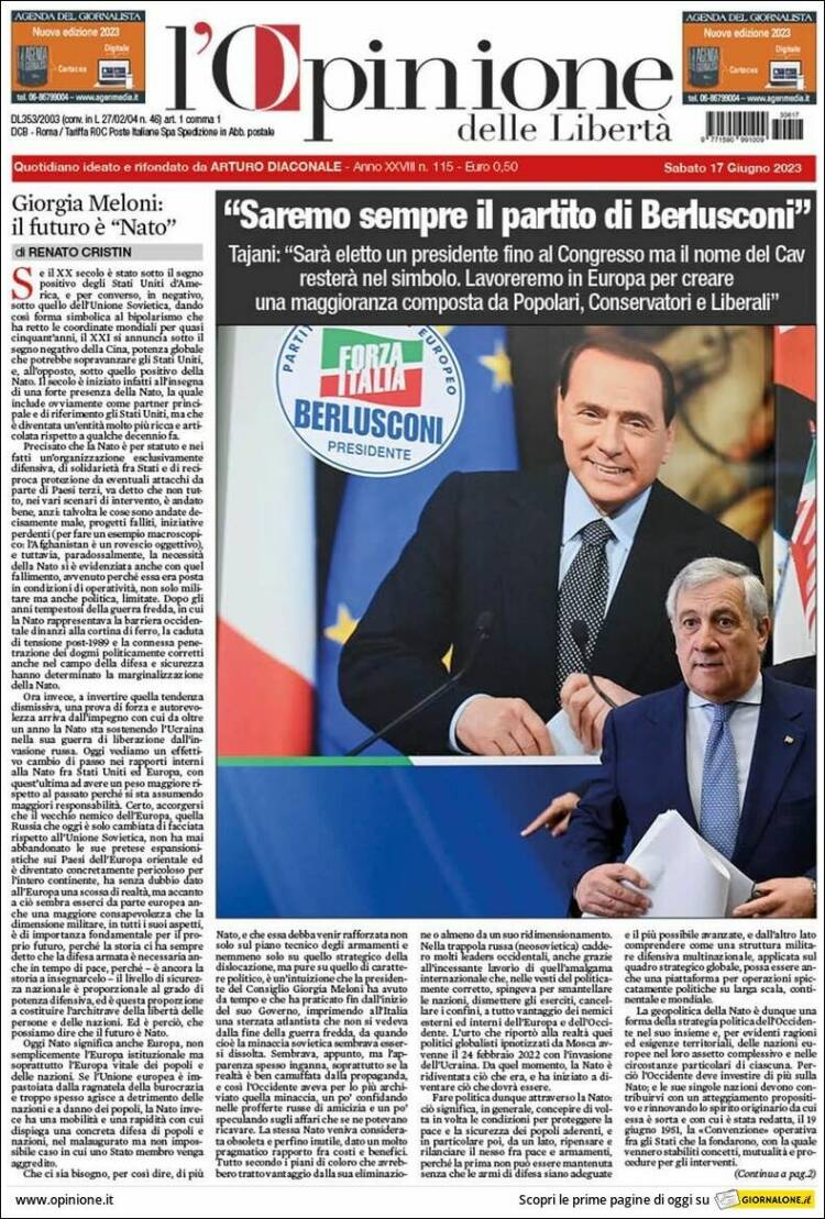 Portada de L'Opinione  delle Libertà (Italia)