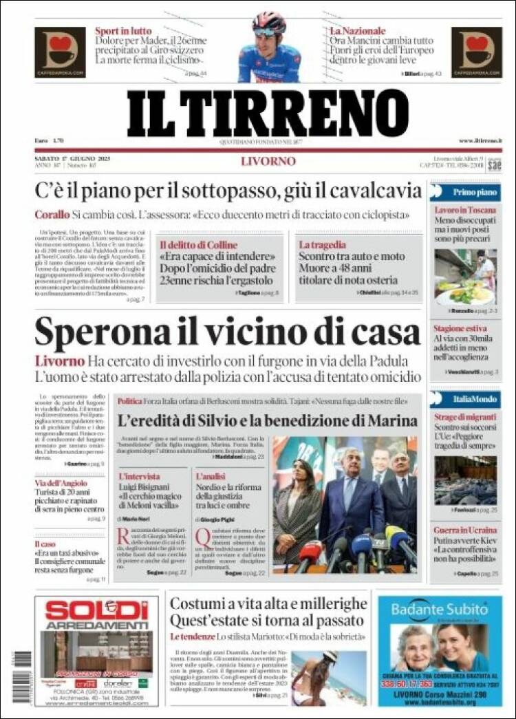 Portada de Il Tirreno (Italia)