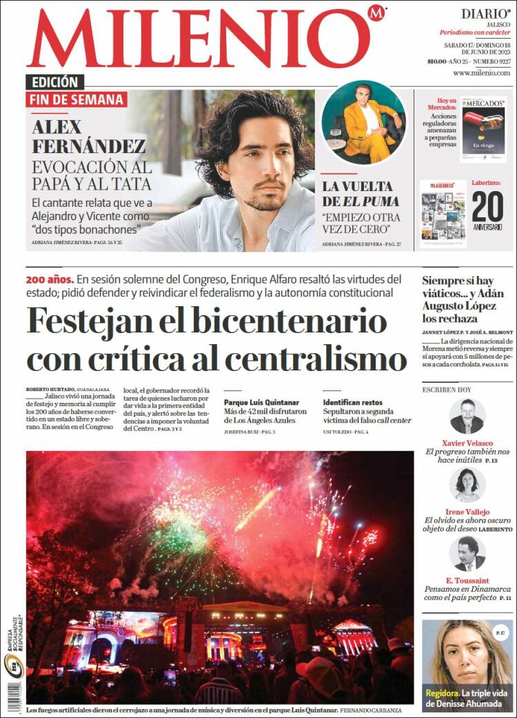 Portada de Milenio - Jalisco (México)