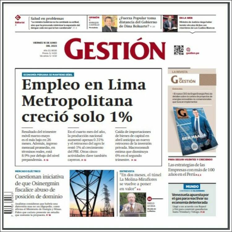 Portada de Diario Gestión (Perú)