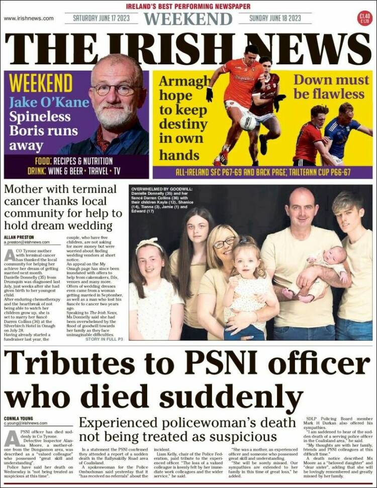 Portada de Irish News (Reino Unido)