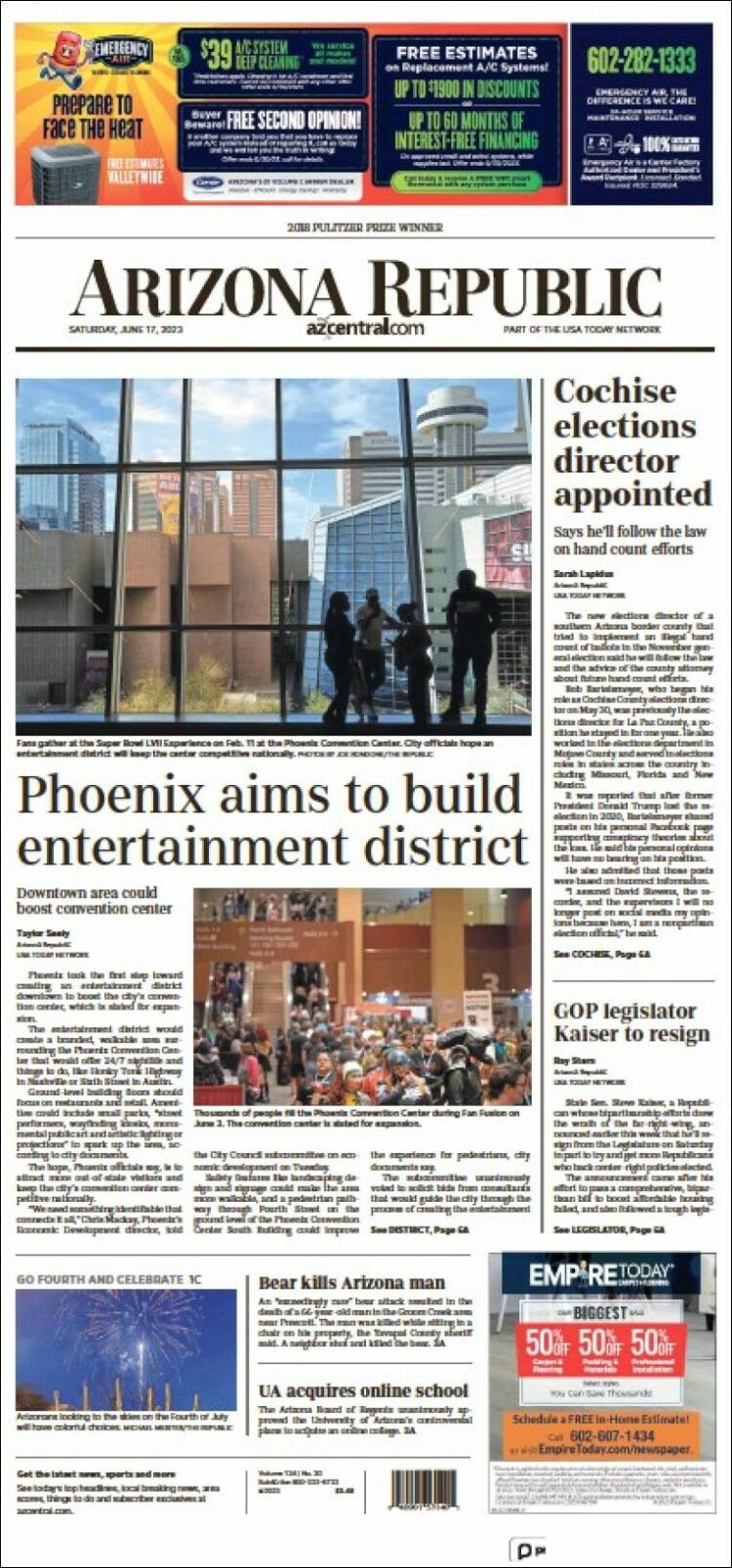 Portada de Arizona Republic News (USA)