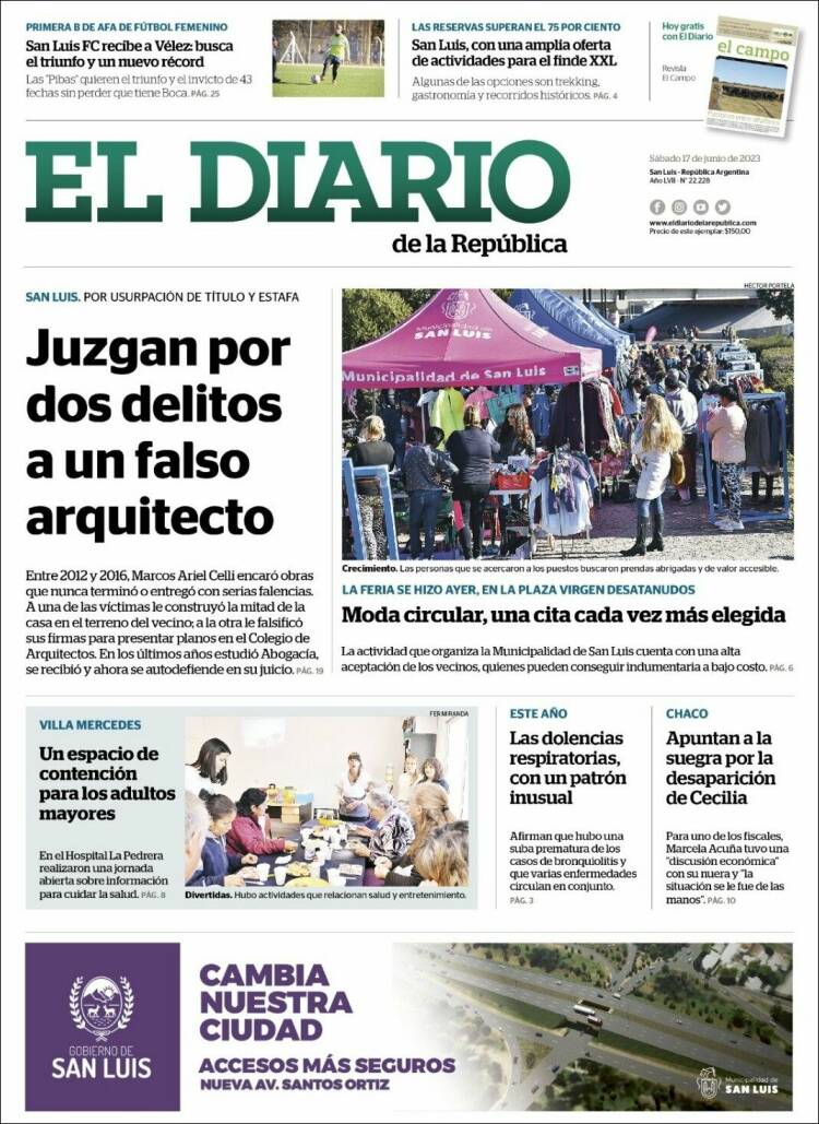 Portada de Diario de la República (Argentina)