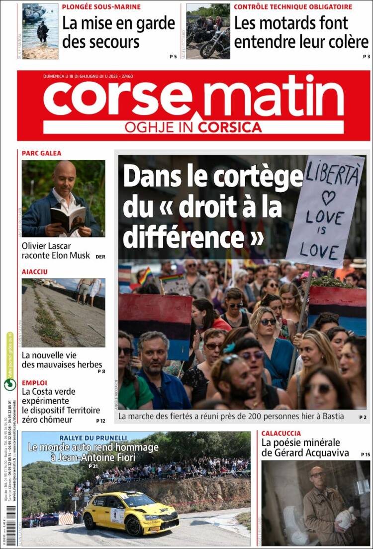 Portada de Corse-Matin (Francia)