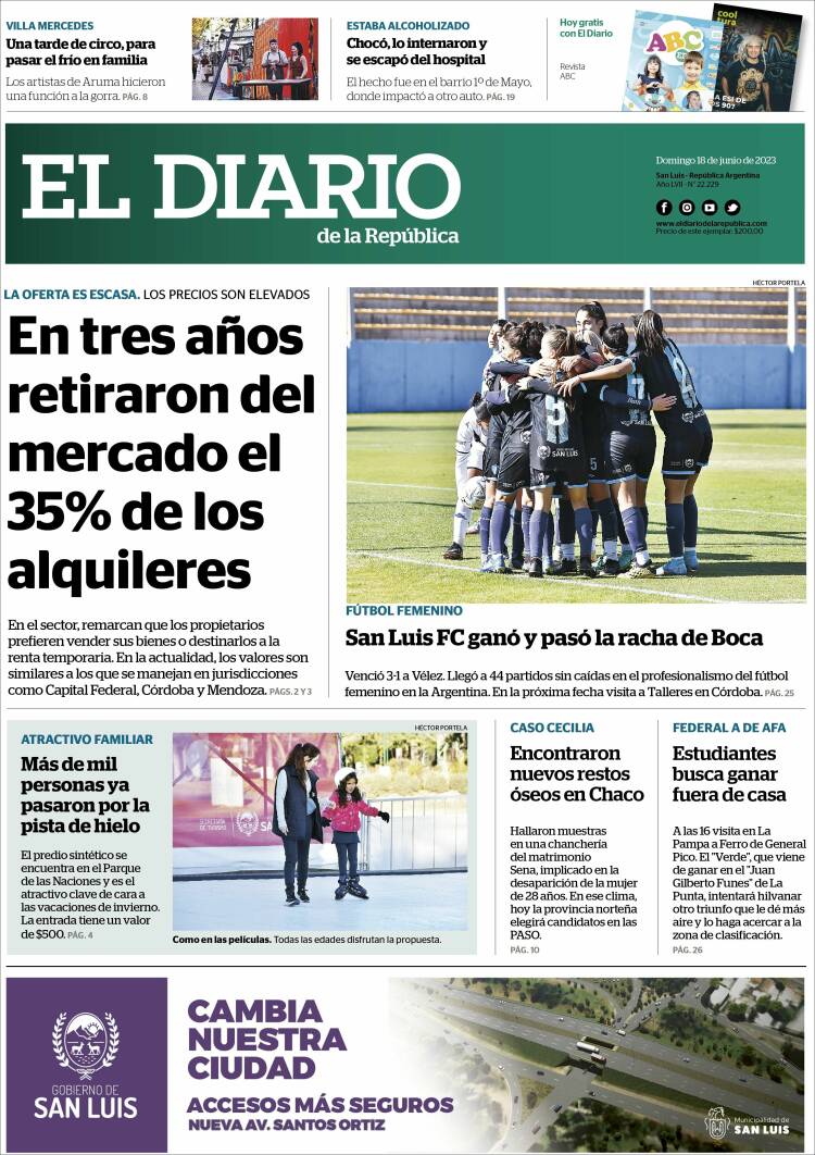 Portada de Diario de la República (Argentina)