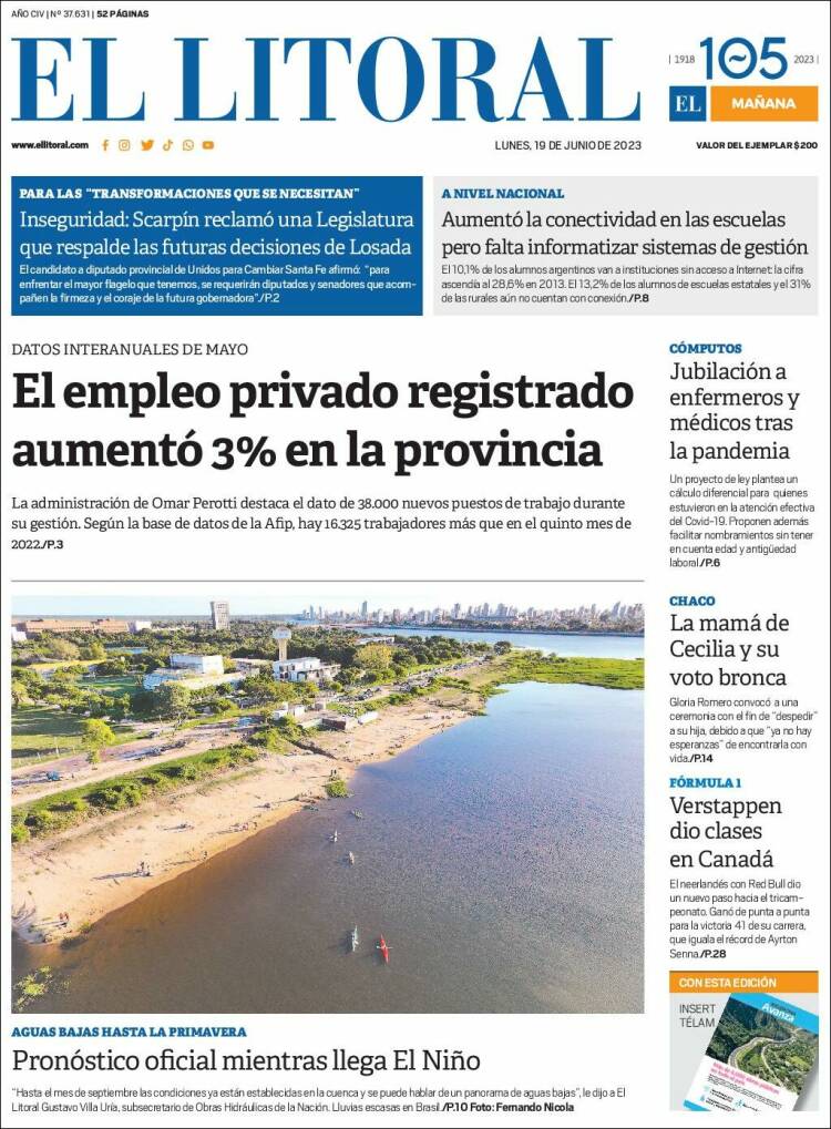 Portada de Diario El Litoral (Argentina)