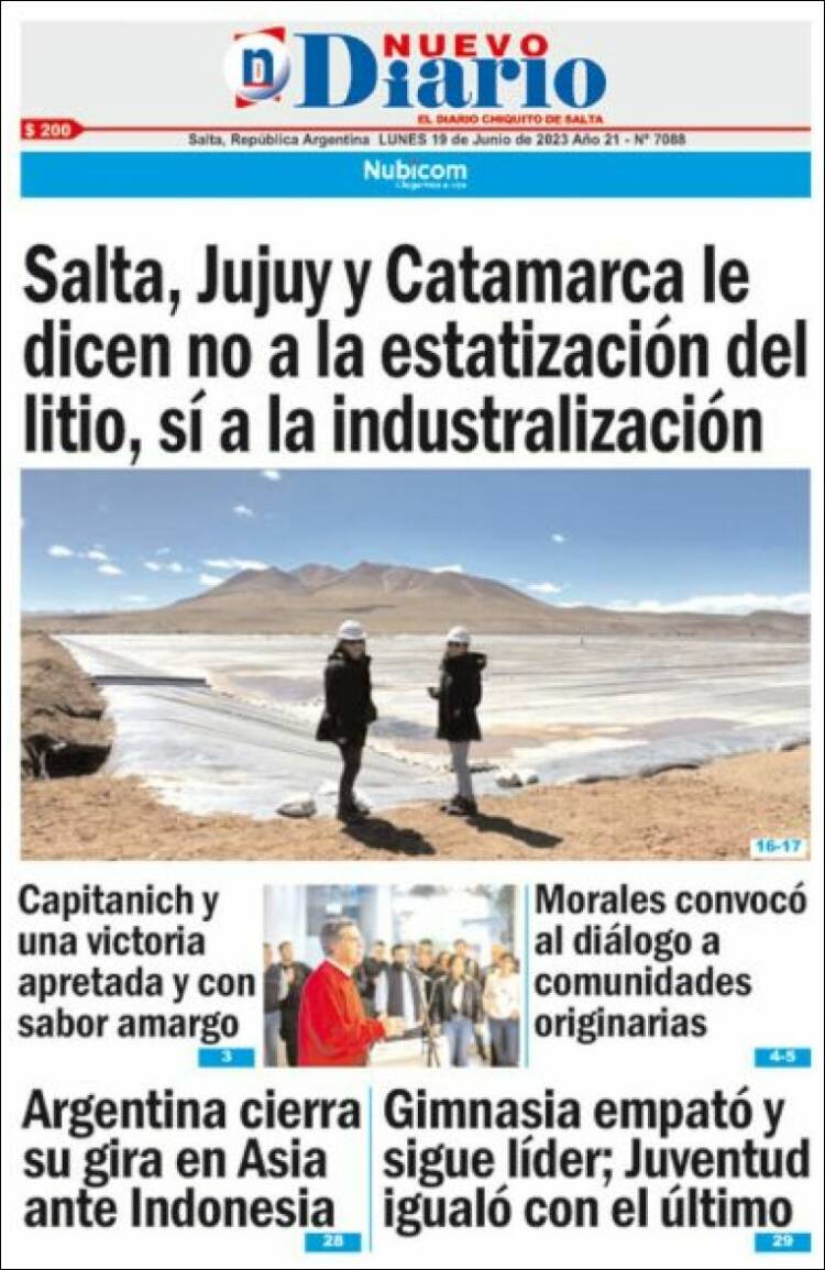 Portada de Nuevo Diario de Salta (Argentina)