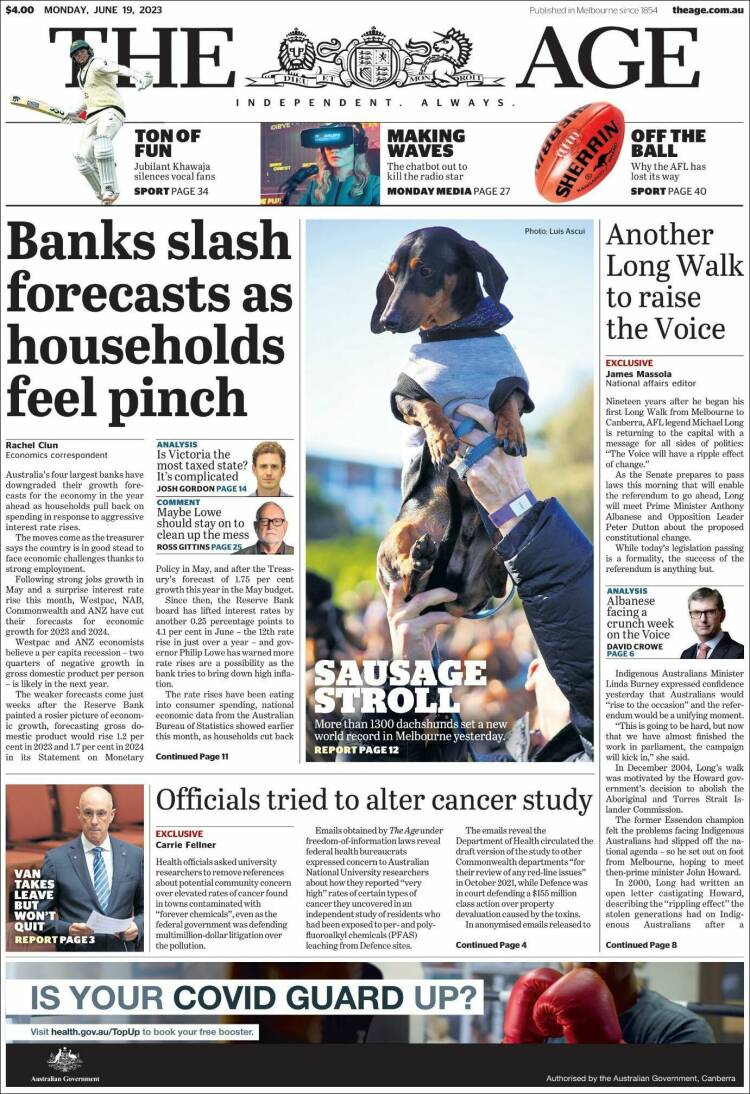 Portada de The Age (Australia)