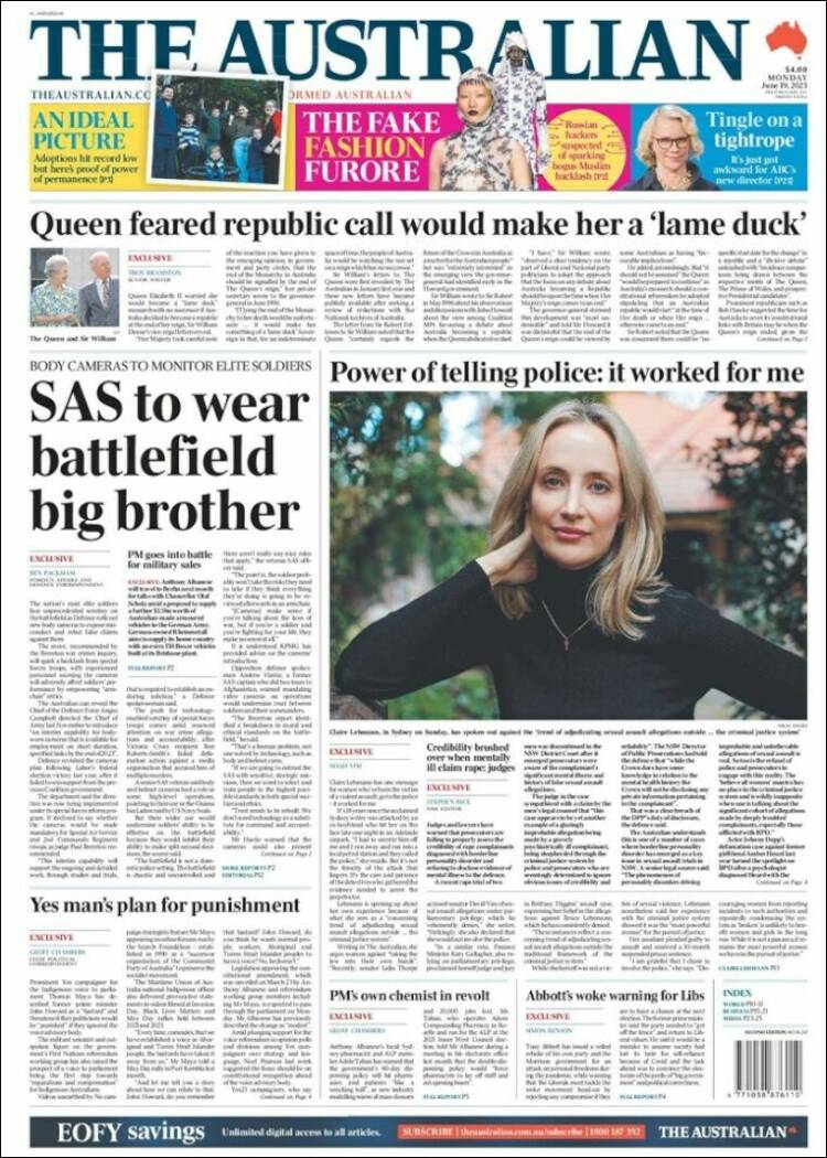 Portada de The Australian (Australia)