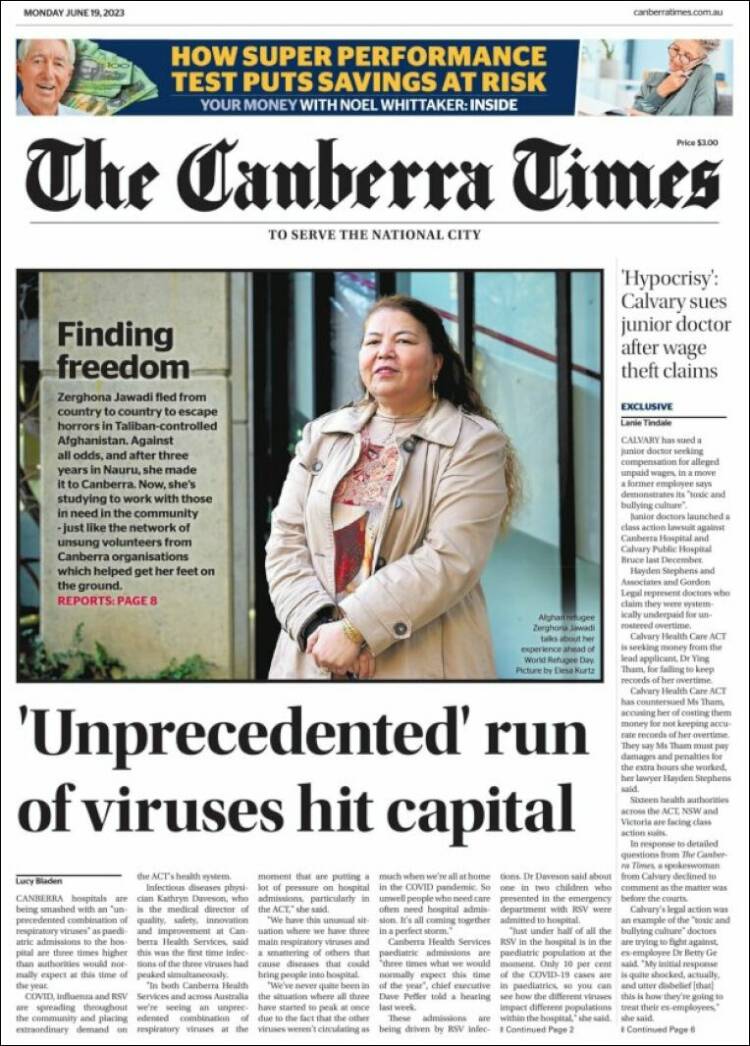 Portada de The Canberra Times (Australia)