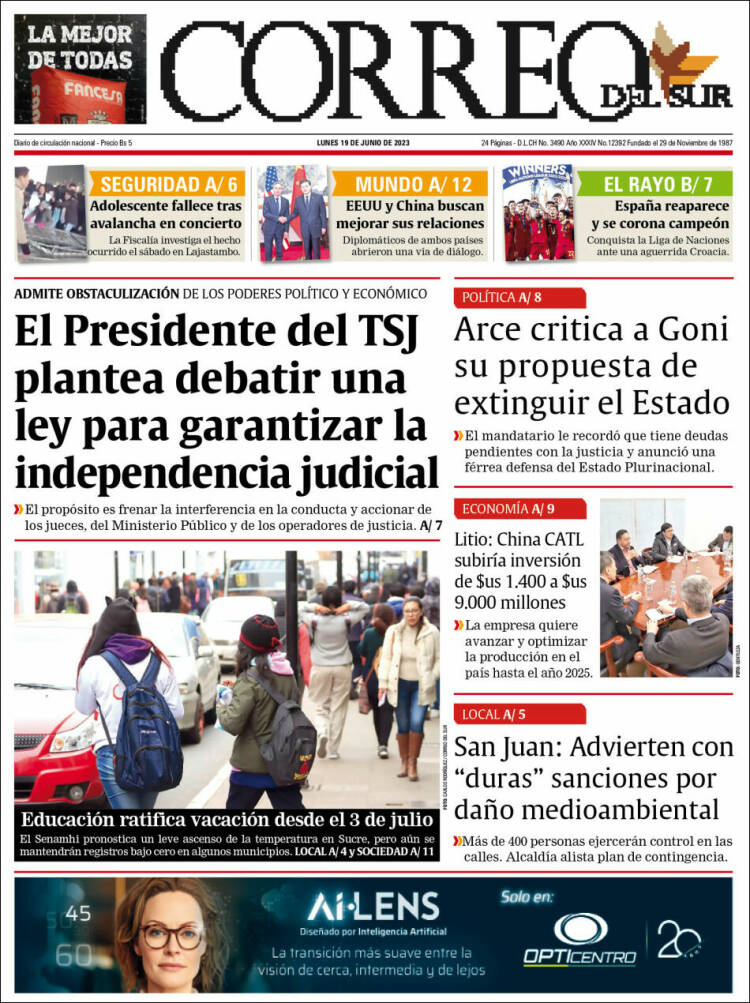 Portada de Correo Sur (Bolivia)