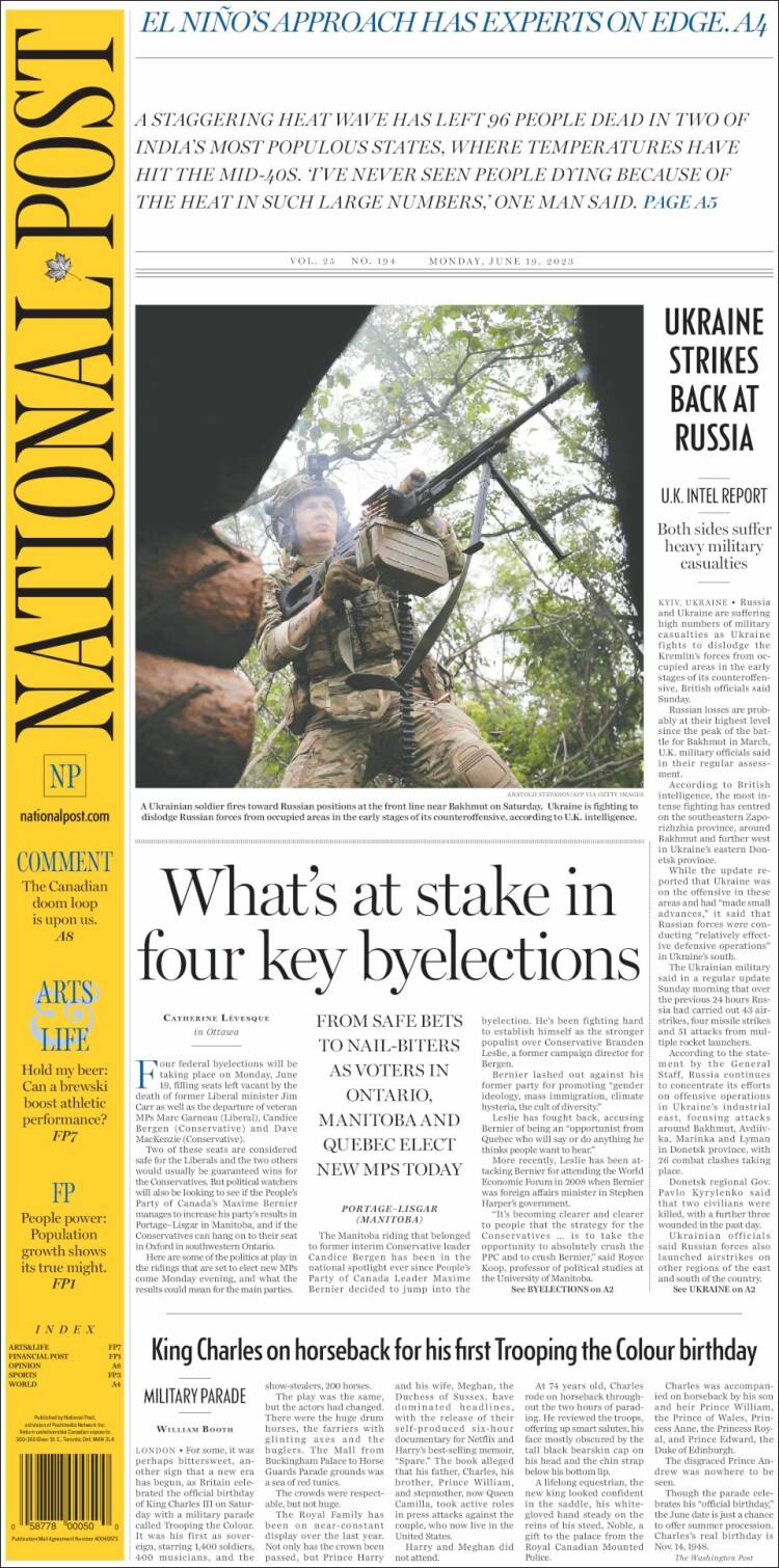 Portada de The National Post (Canada)