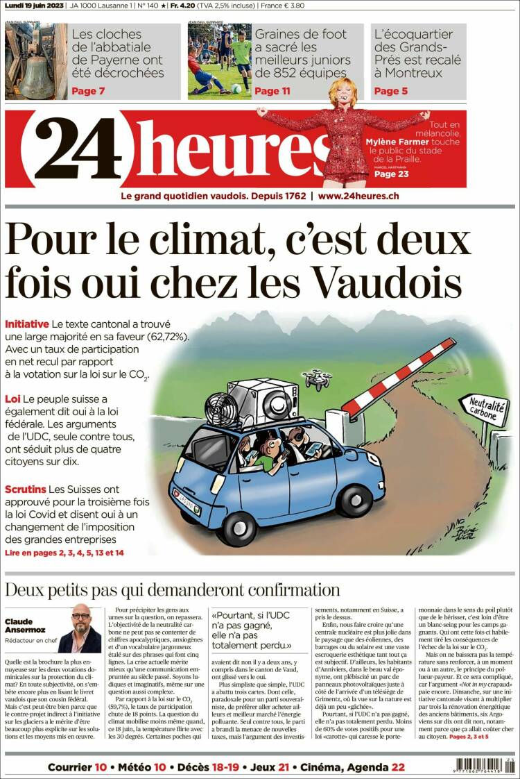 Portada de 24 Heures (Suiza)