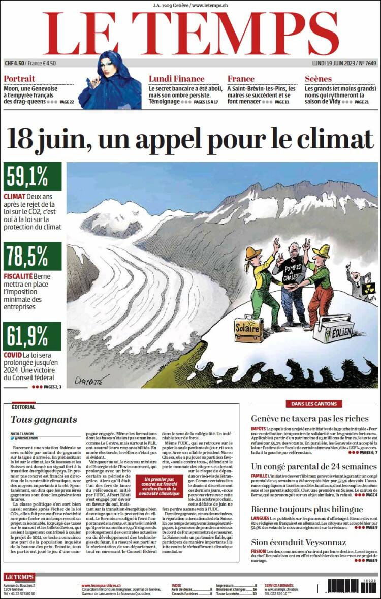 Portada de Le Matin (Suiza)