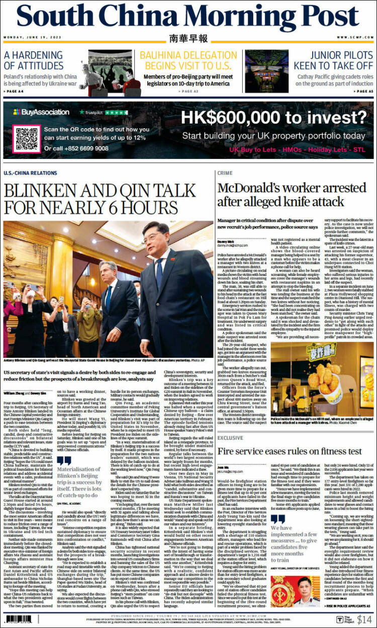 Portada de South China Morning Post (China)