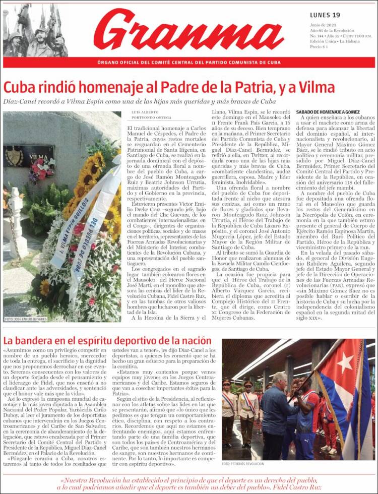 Portada de Granma (Cuba)