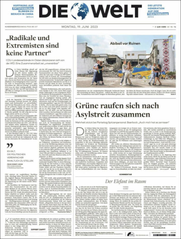 Portada de Die Welt (Alemania)