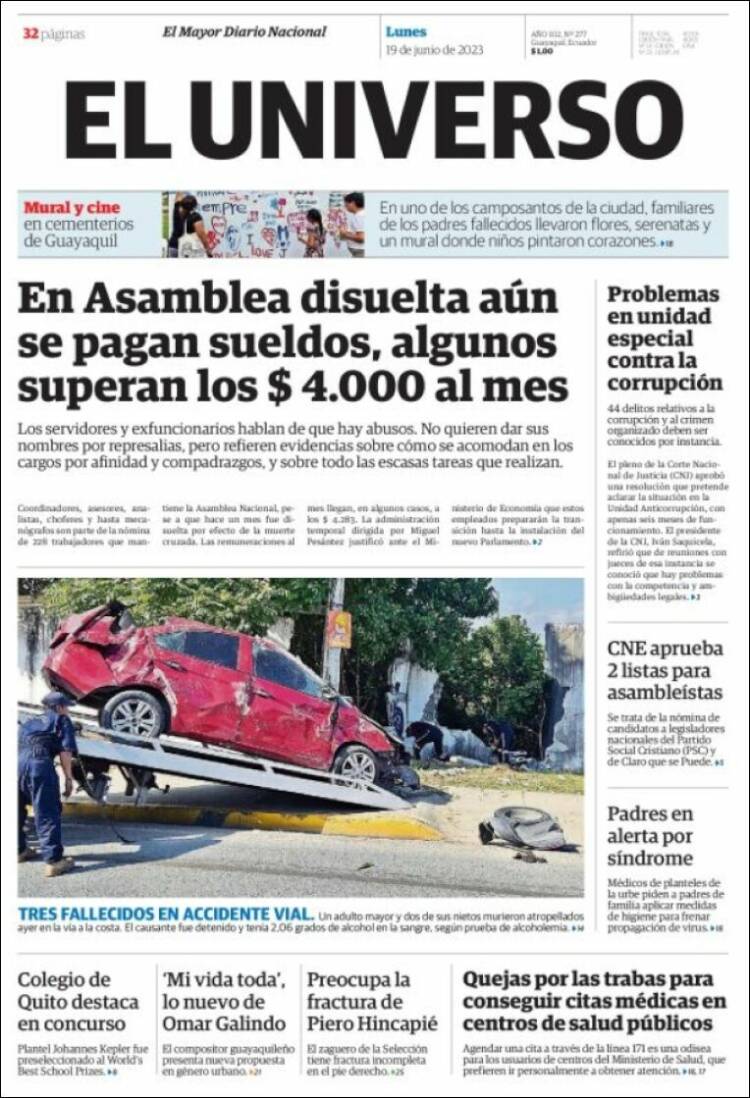 Portada de El Universo - Ecuador (Ecuador)