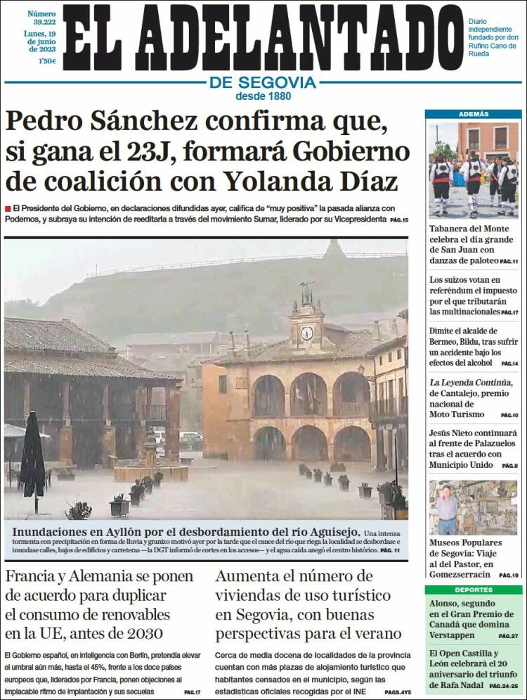 Portada de El Adelantado de Segovia (España)