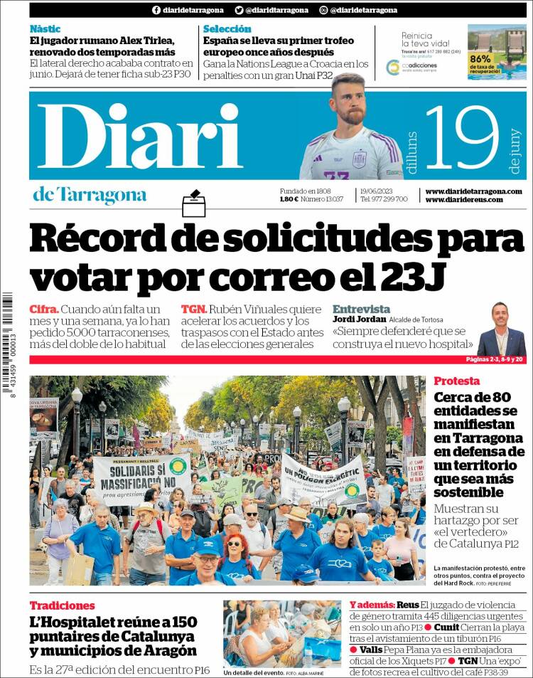 Portada de Diari de Tarragona (España)