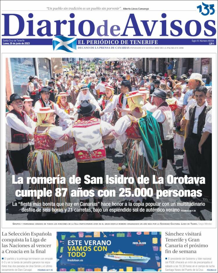 Portada de Diarios de Avisos (España)