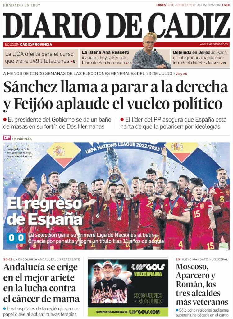 Portada de Diario de Cádiz (España)