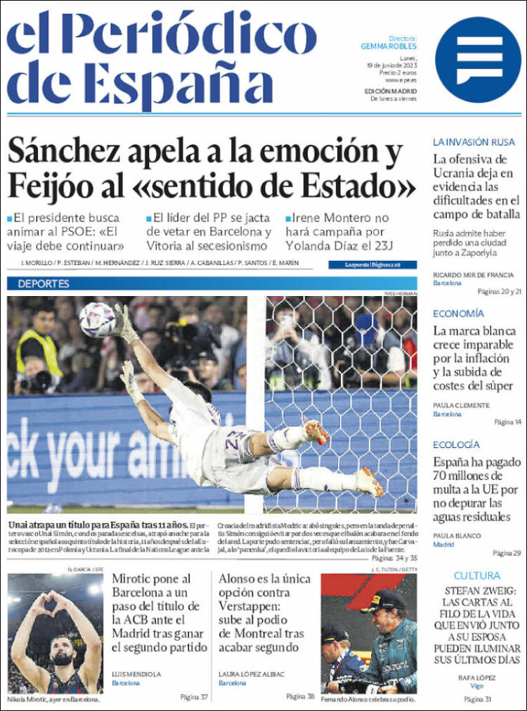 Portada de El Periódico de España (España)