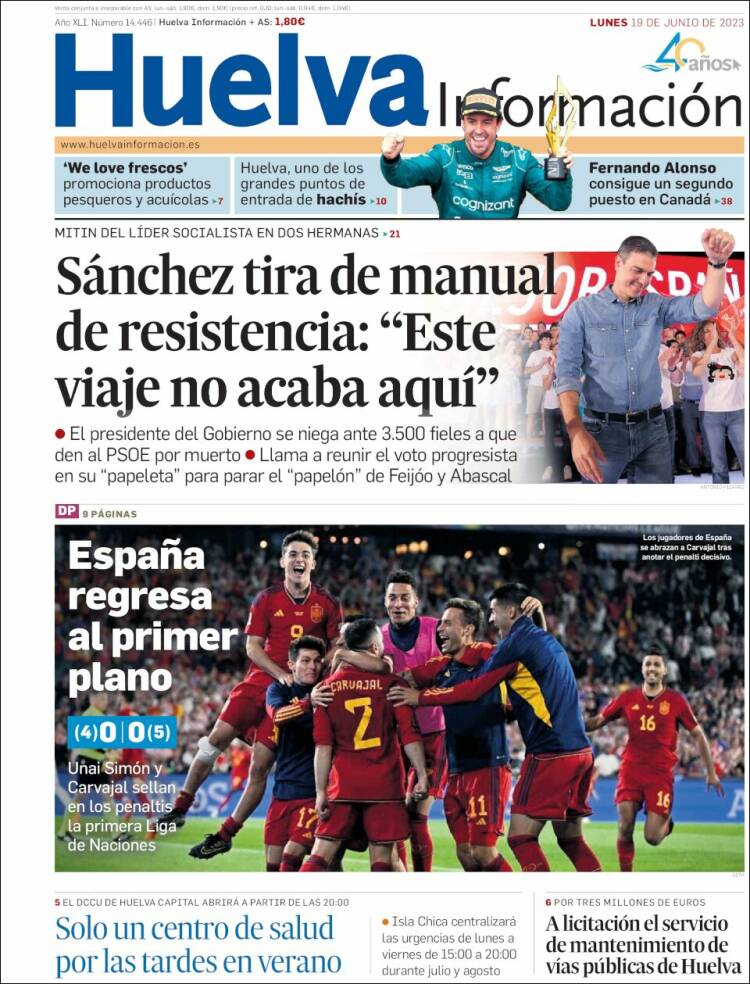 Portada de Huelva Información (España)