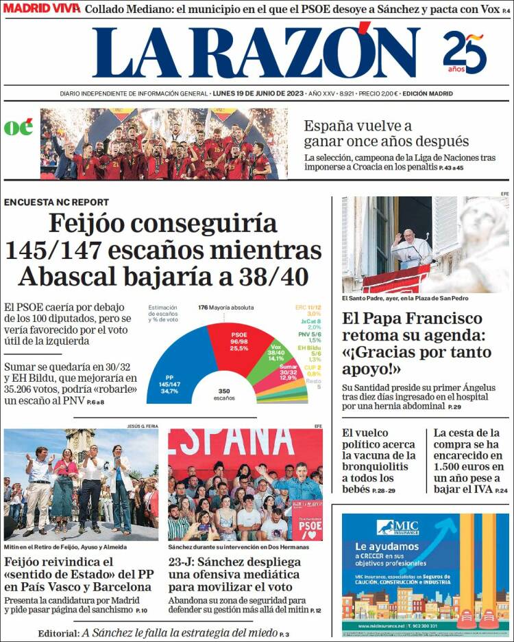 Portada de La Razón (España)