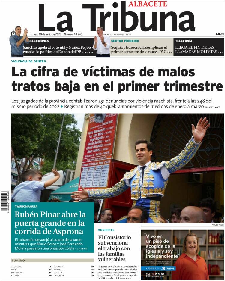 Portada de La Tribuna de Albacete (España)