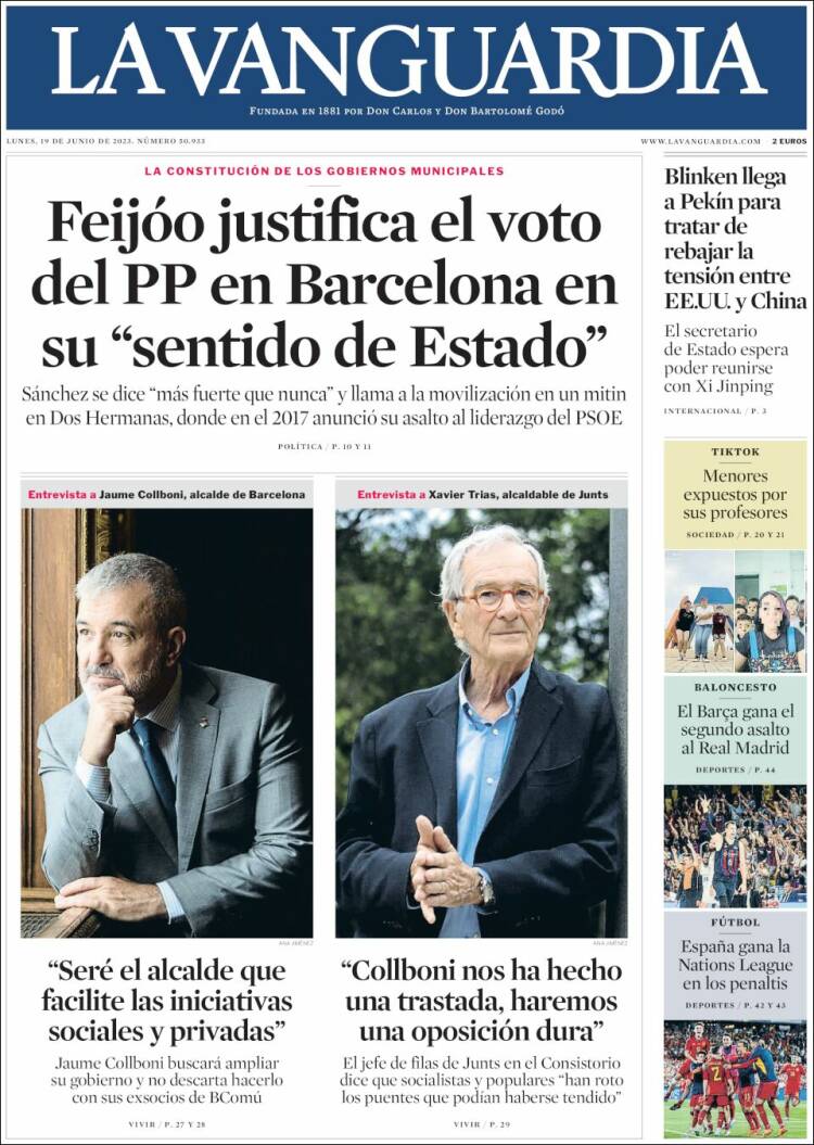 Portada de La Vanguardia (España)