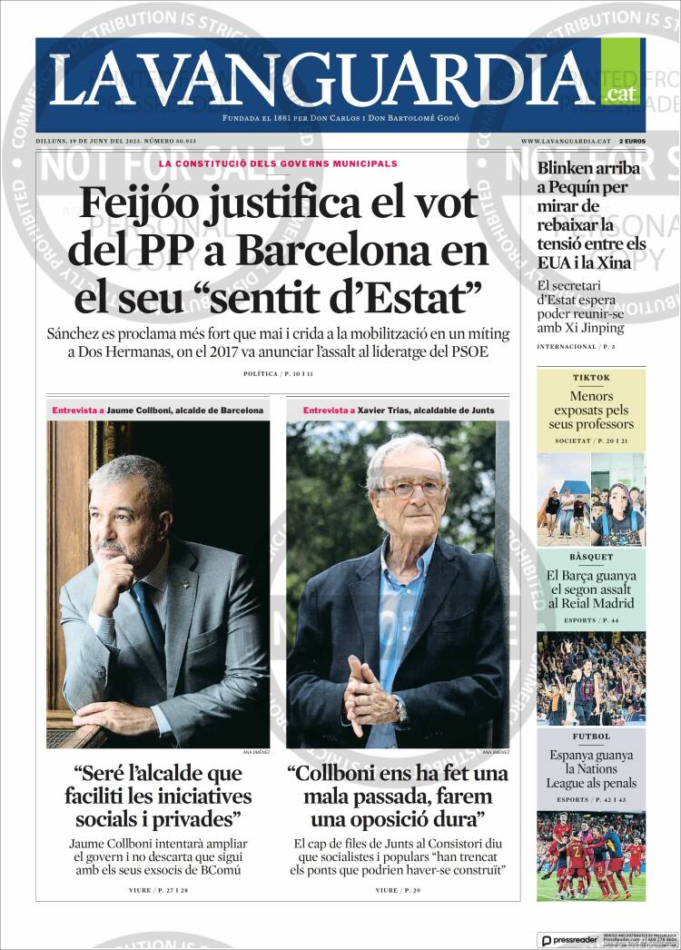 Portada de La Vanguardia (España)