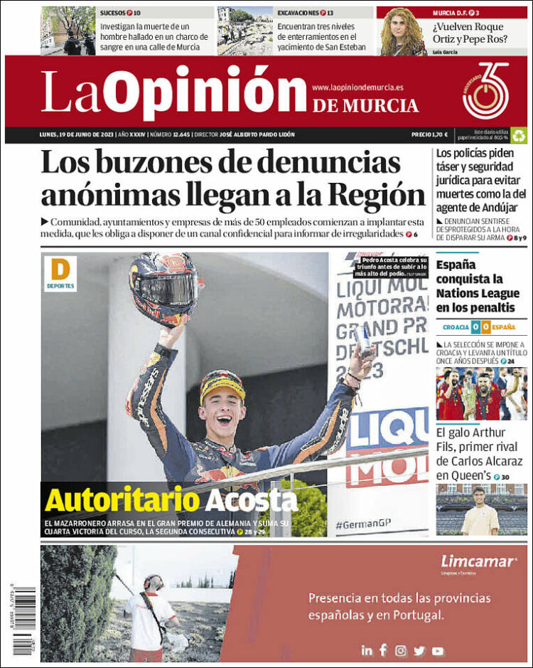 Portada de La Opinión de Murcia (España)