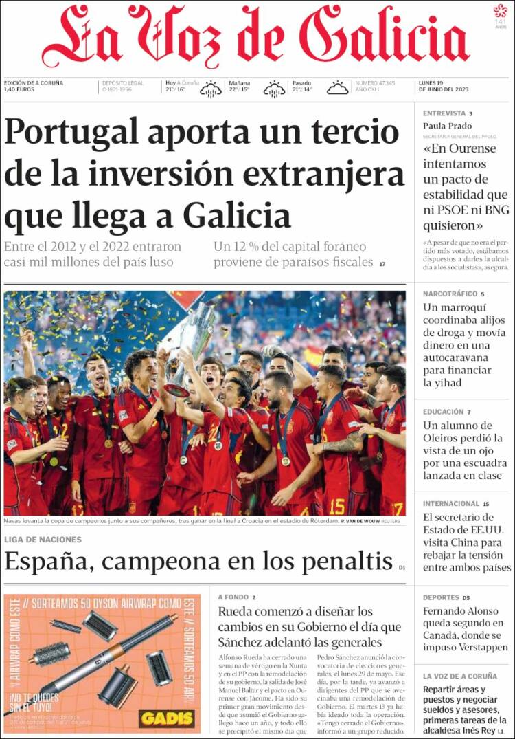 Portada de La Voz de Galicia (España)